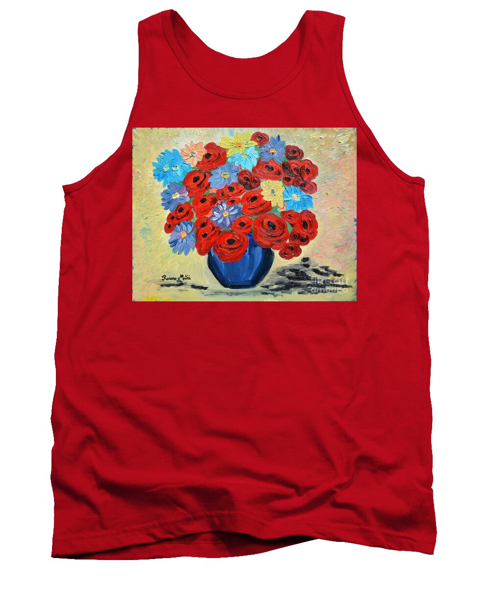 Poppies Tank Top featuring the painting Red Poppies and All Kinds of Daisies by Ramona Matei