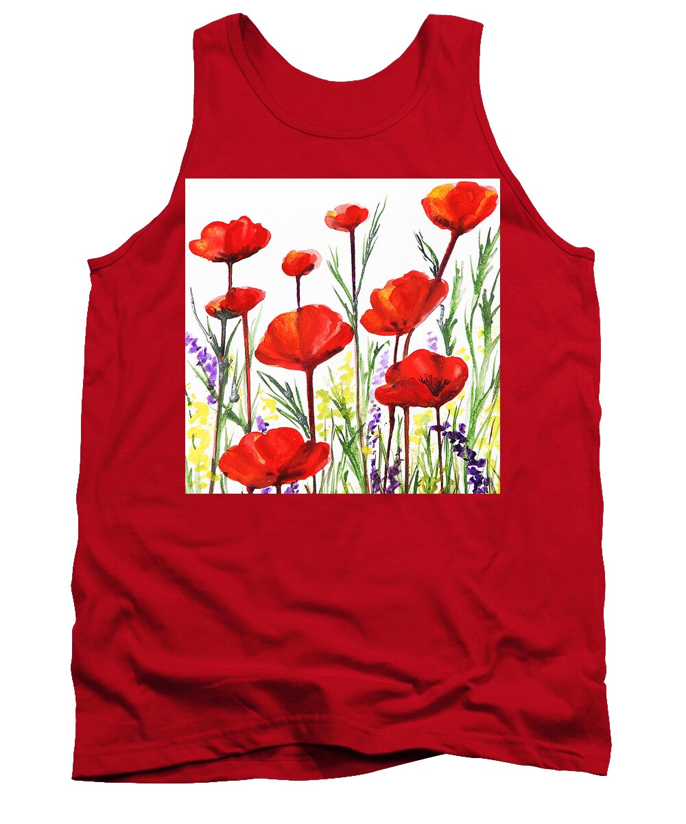 Poppies Tank Top featuring the painting Red Poppies Art by Irina Sztukowski by Irina Sztukowski