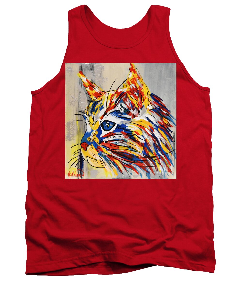 Cat Love Tank Top featuring the painting Red Silver Cat by Kathleen Artist PRO