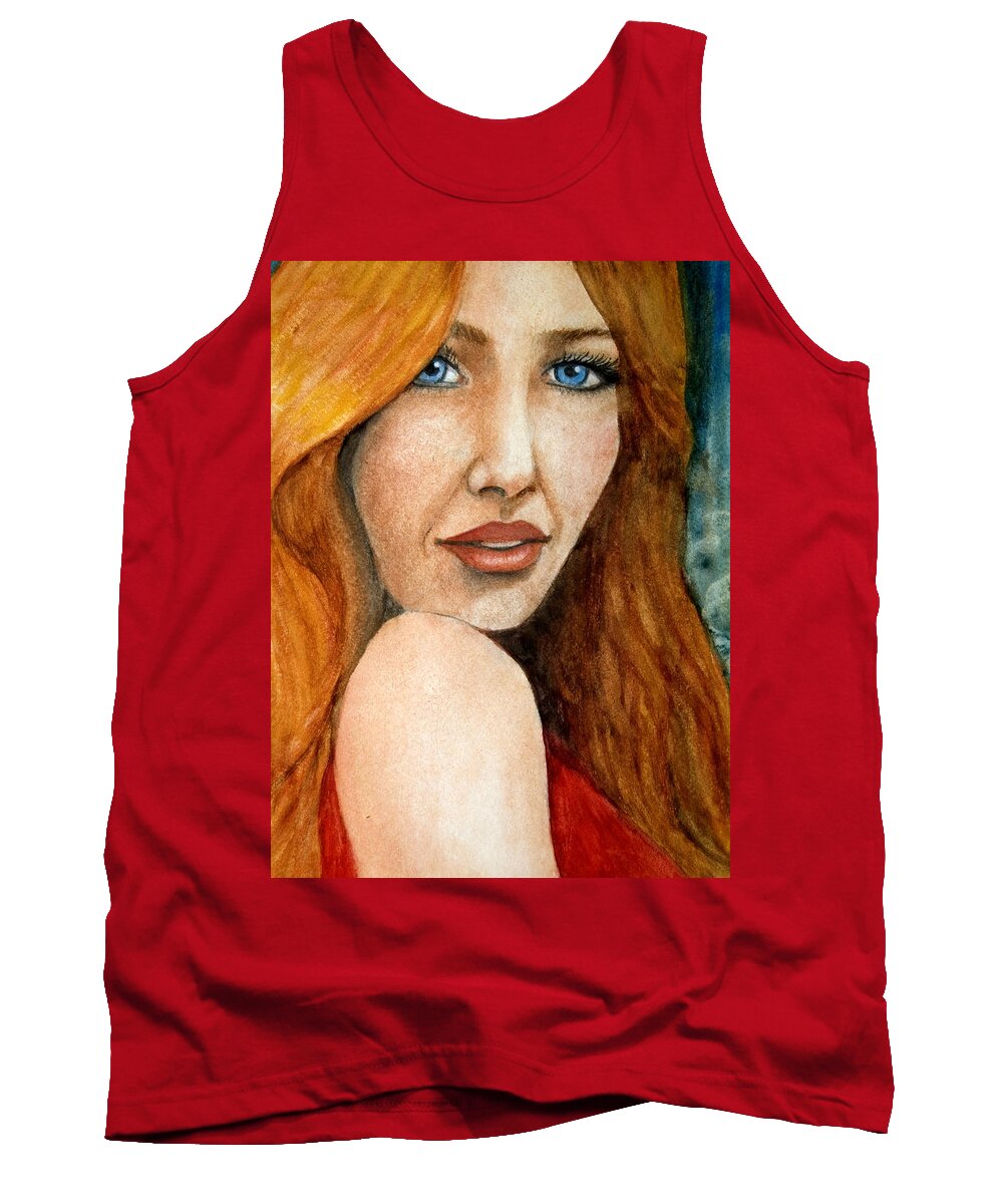 Redhead Tank Top featuring the painting Redhead In October by Barbara J Blaisdell