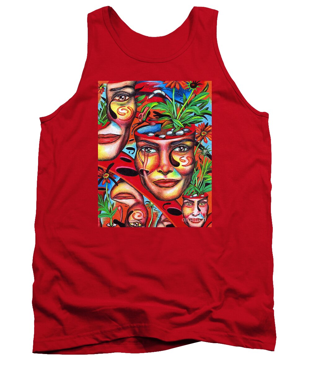 Psyche Tank Top featuring the drawing Ripening of a Lucid Psyche by Justin Jenkins