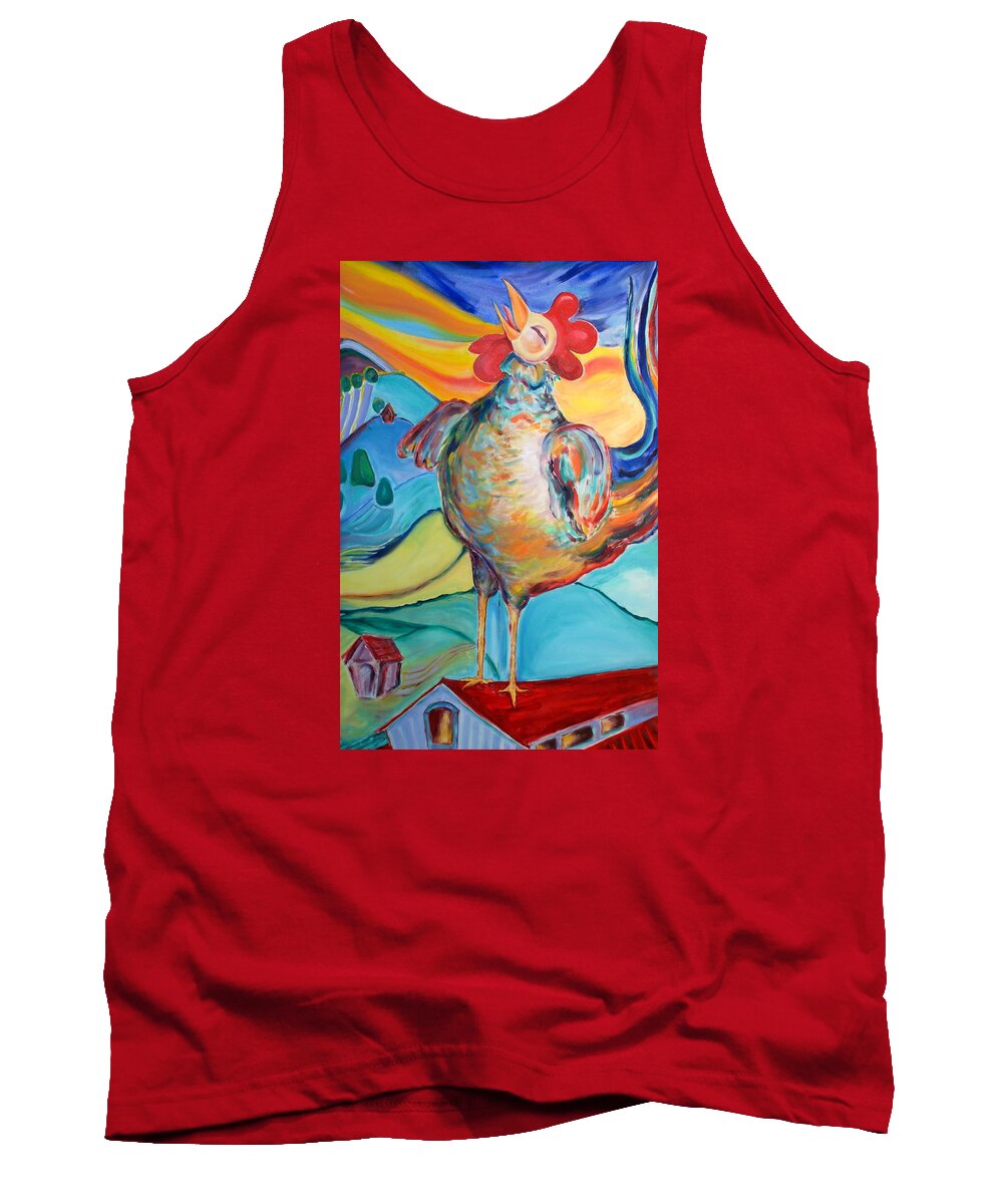Joy Tank Top featuring the painting Rooster Crows -- Joy Arising by Gloria Avner