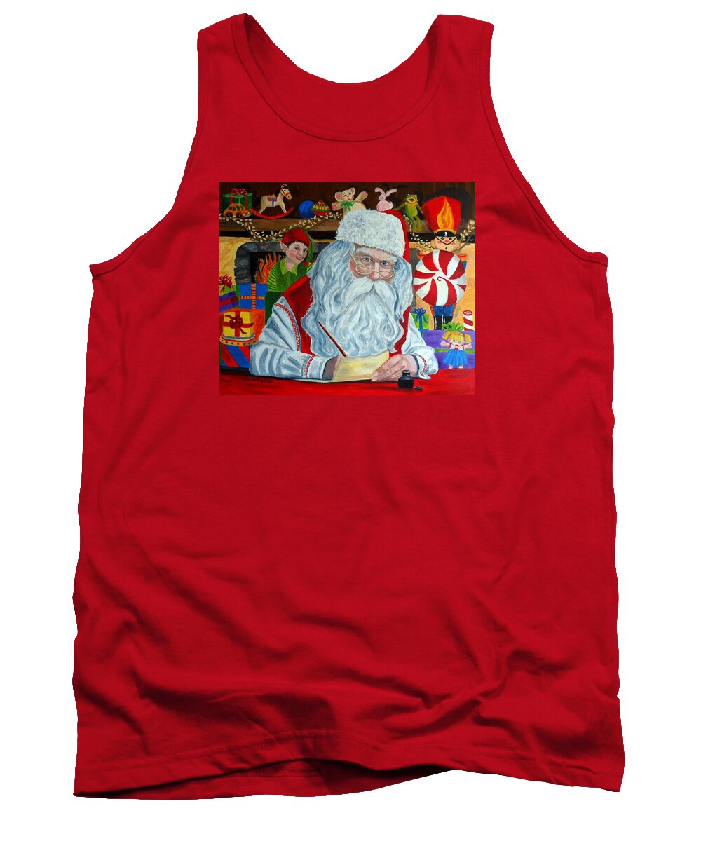 Santa Tank Top featuring the painting Santa's Making A List-Christmas Holiday painting by Julie Brugh Riffey