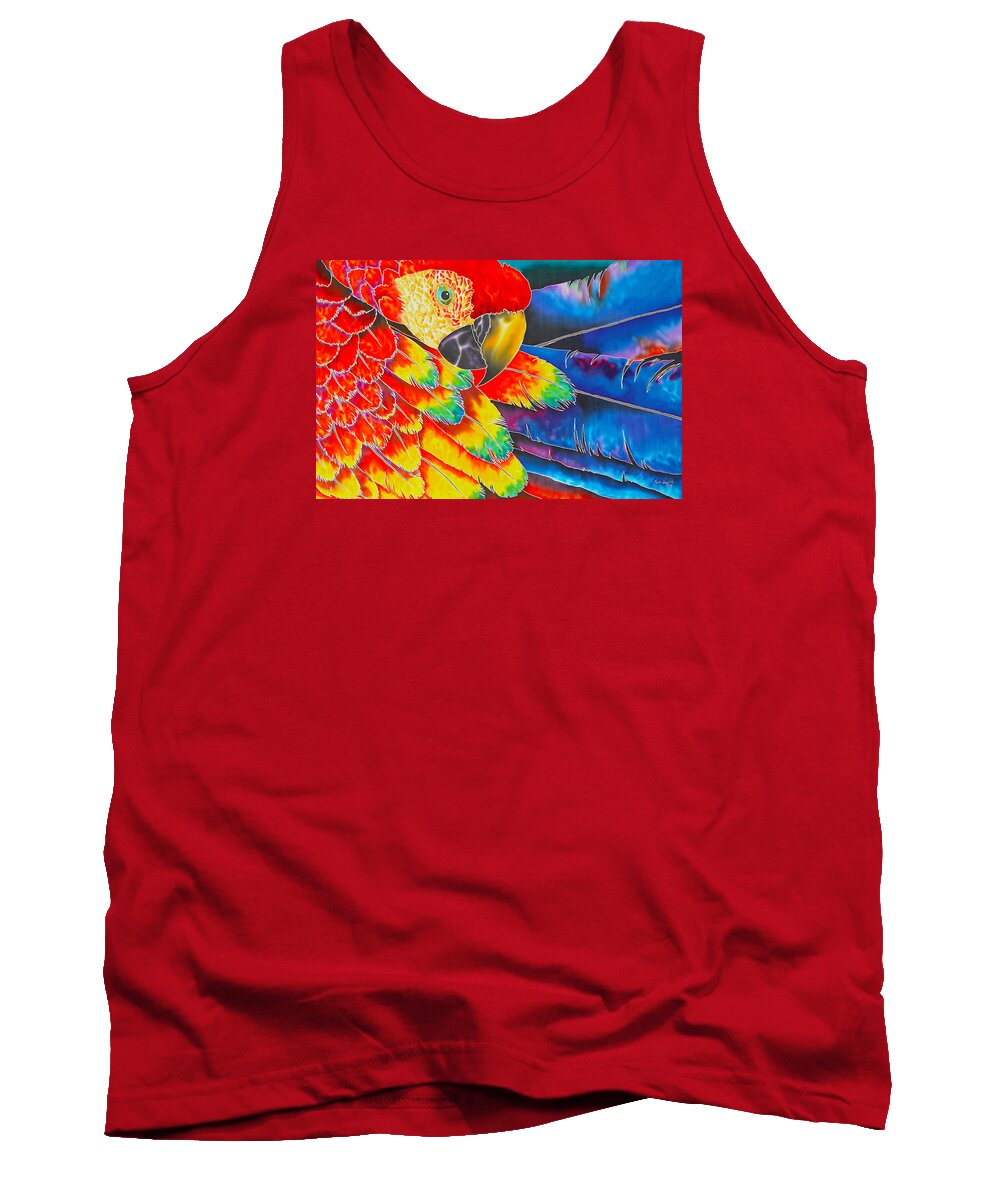 Scarlet Macaw Tank Top featuring the painting Scarlet Macaw by Daniel Jean-Baptiste
