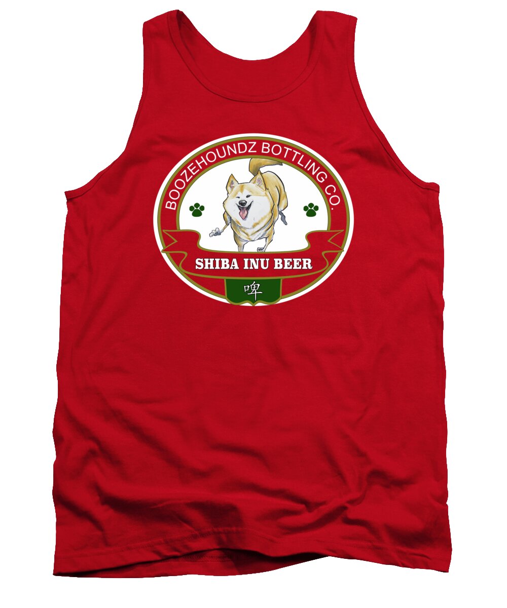 Beer Tank Top featuring the drawing Shiba Inu Beer by Canine Caricatures By John LaFree