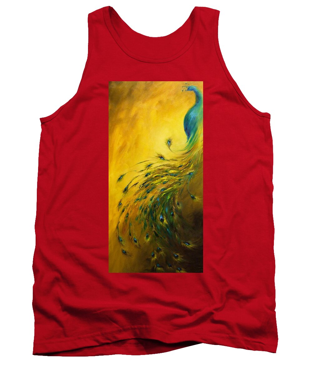 Peacock Tank Top featuring the painting Show Off 1 vertical peacock by Dina Dargo