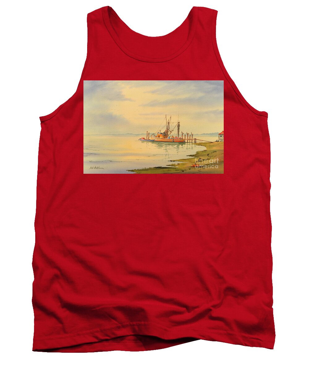 Shrimp Tank Top featuring the painting Shrimp Boat Sunset by Bill Holkham