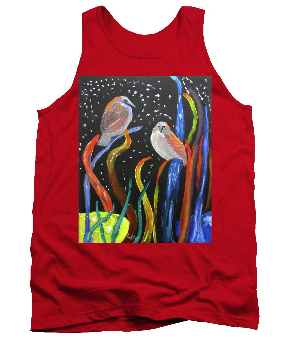 Sparrows Tank Top featuring the painting Sparrows inspired by Chihuly by Linda Feinberg