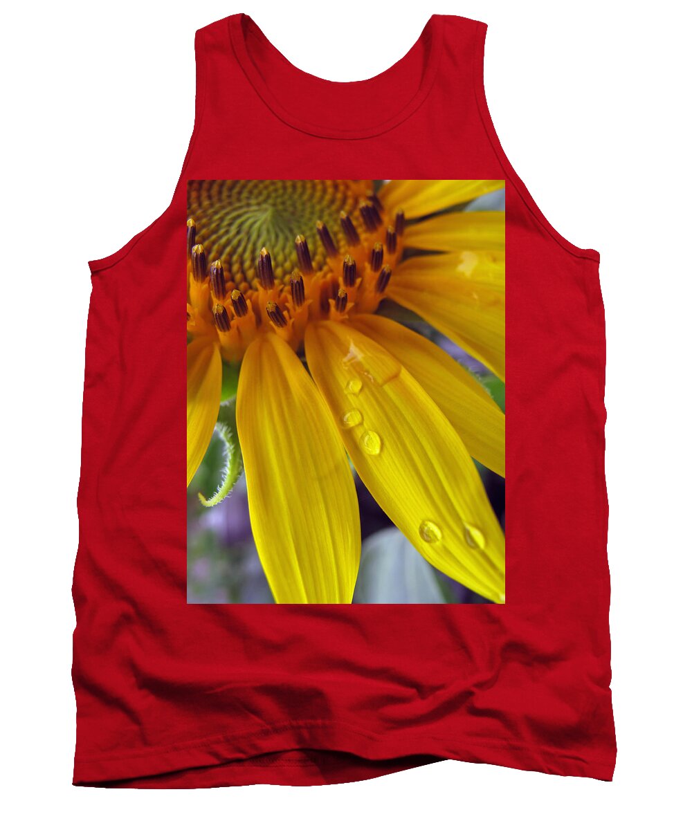 Floral Tank Top featuring the photograph Summer Rain on Sunflower by Barbara McDevitt