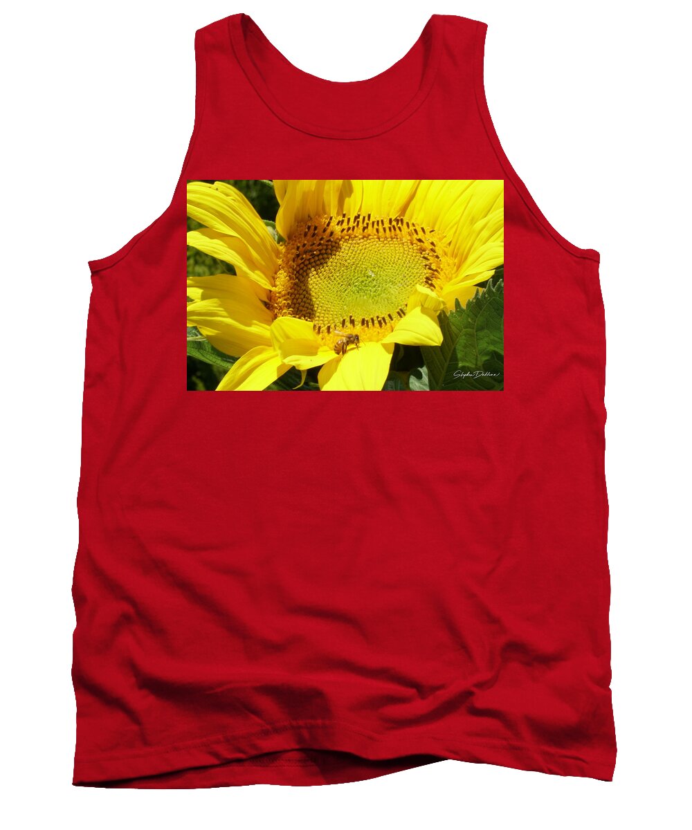 Sunflower Tank Top featuring the photograph Sunflower With Honeybee by Stephen Daddona