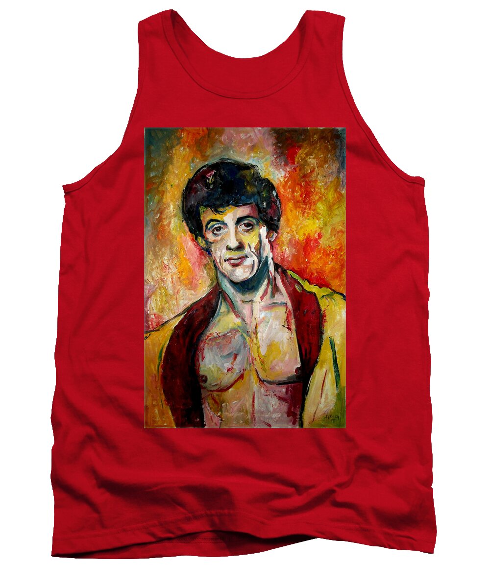 Sylvester Tank Top featuring the painting Sylvester Stallone - Rocky Balboa by Marcelo Neira