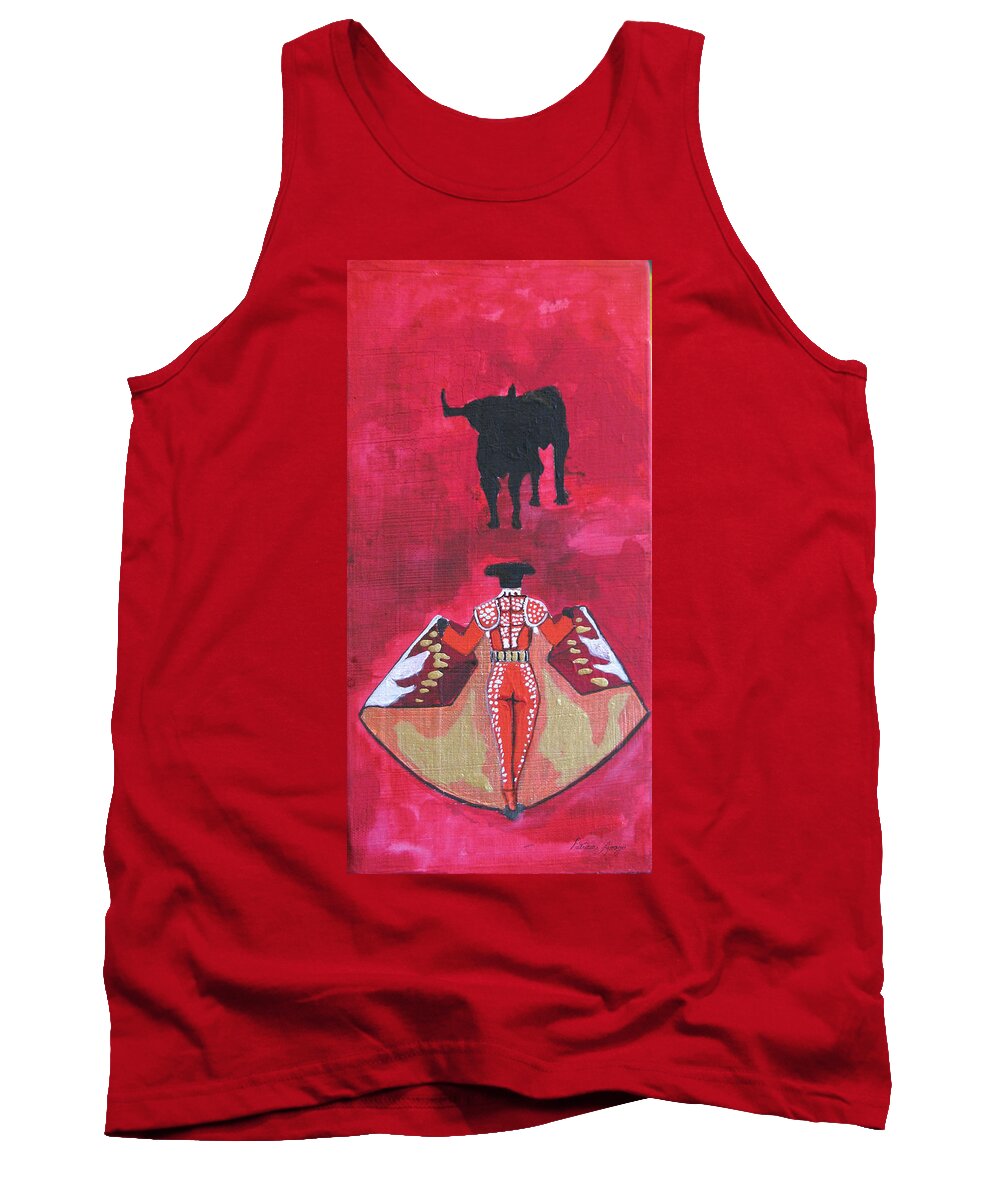 Spanish Art Tank Top featuring the painting The Bull Fight NO.1 by Patricia Arroyo