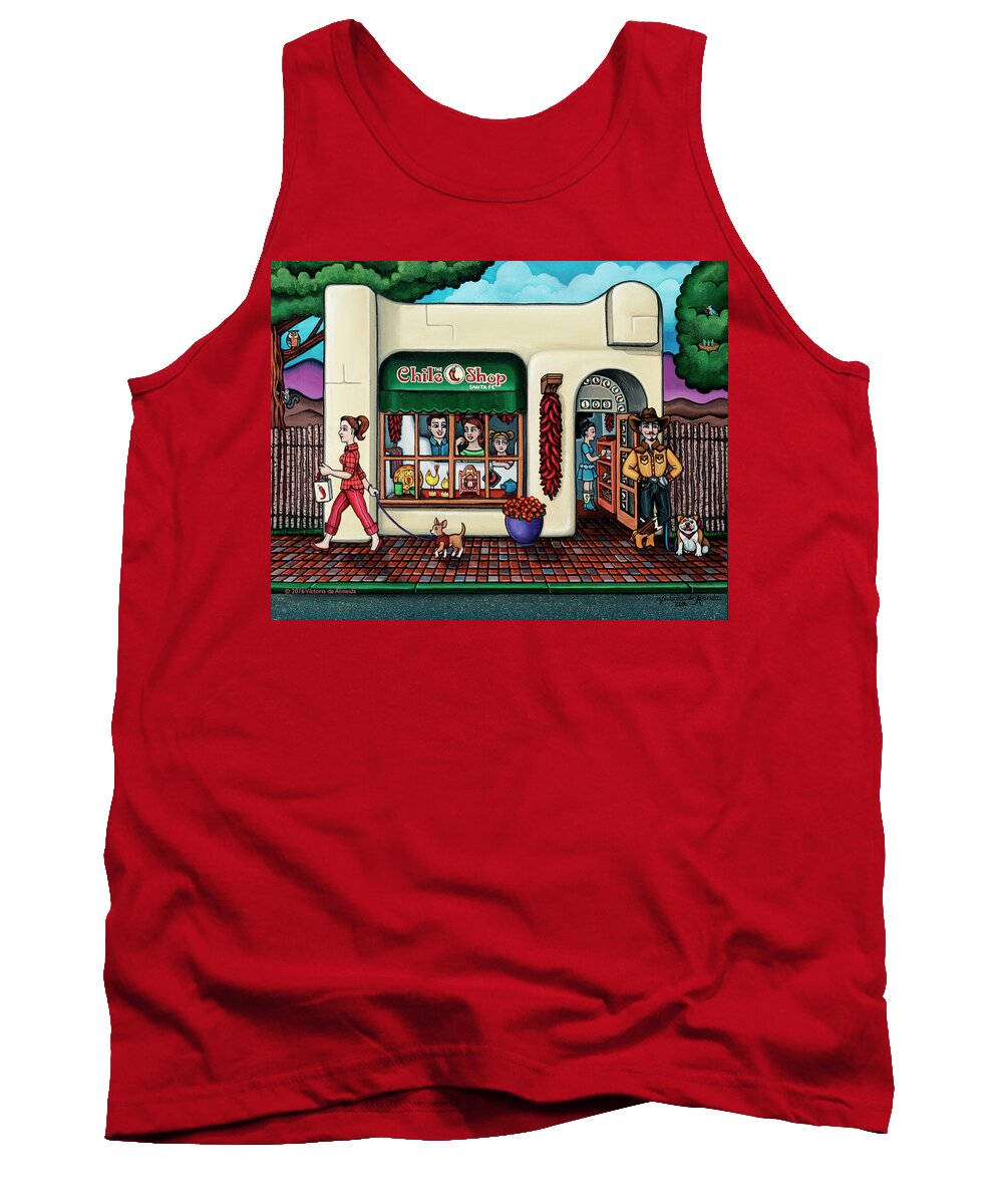 Chile Shop Tank Top featuring the painting The Chile Shop Santa Fe by Victoria De Almeida