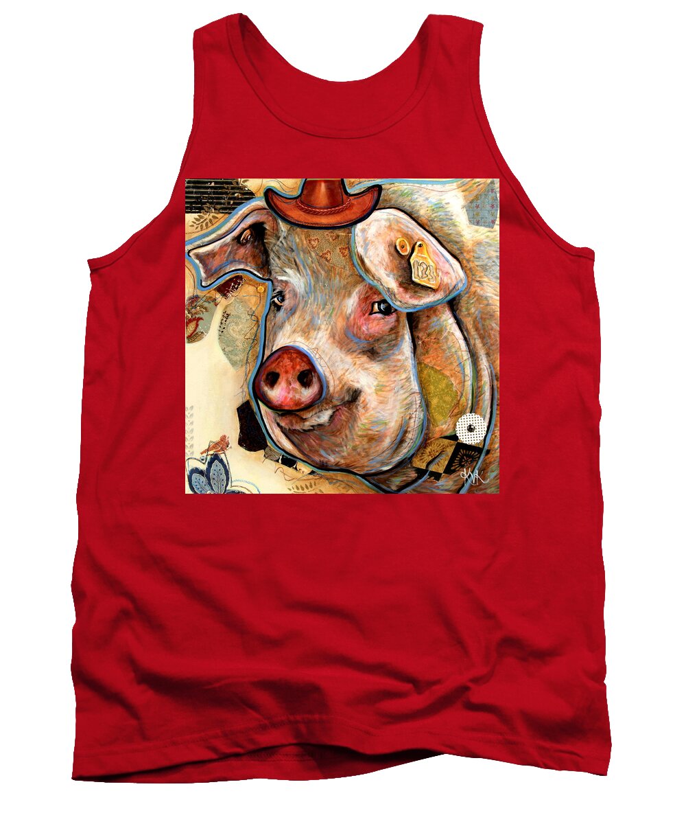 Country Critters Tank Top featuring the mixed media The Pig by Katia Von Kral