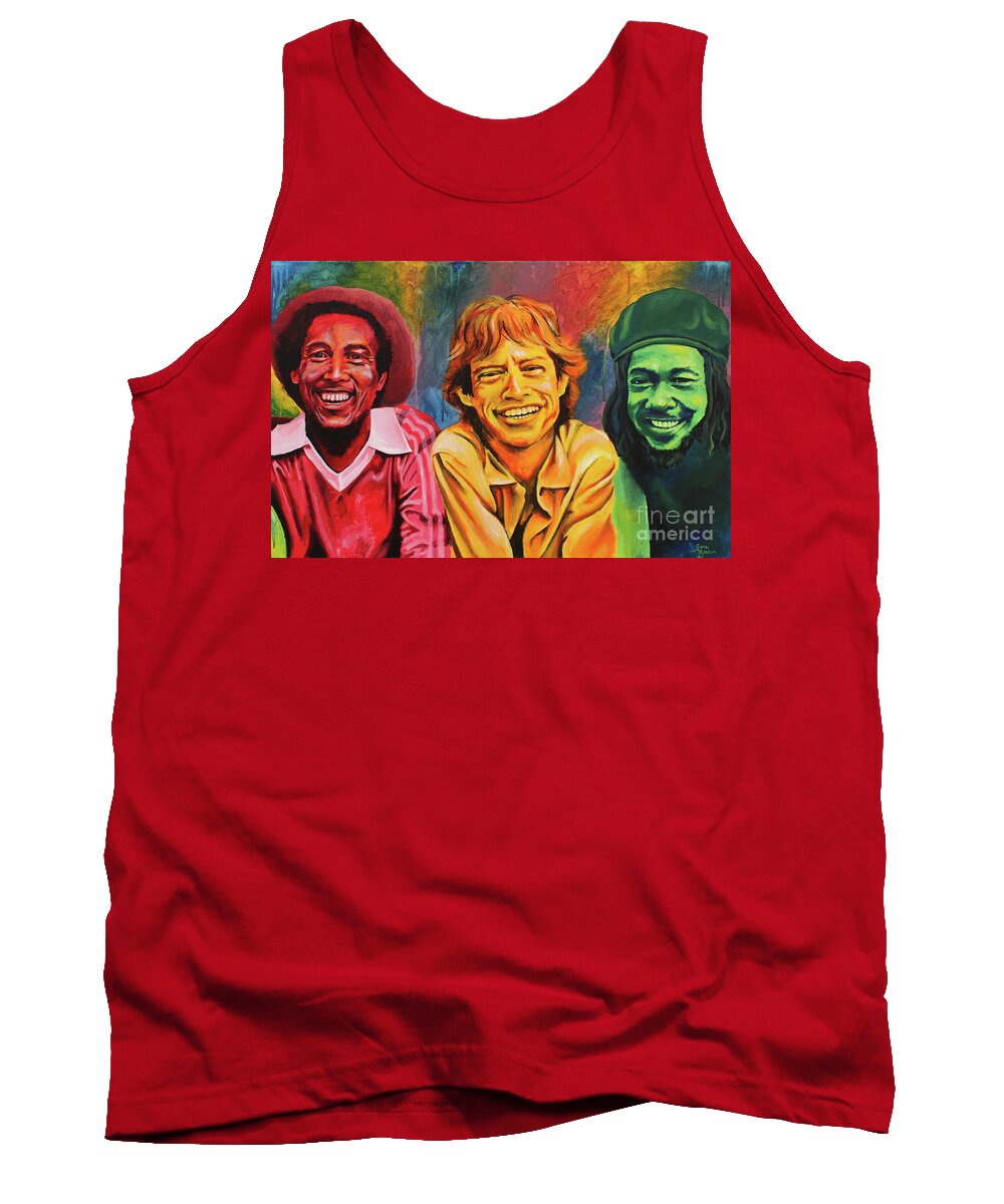 Bob Marley Tank Top featuring the painting The Trio by Sara Becker