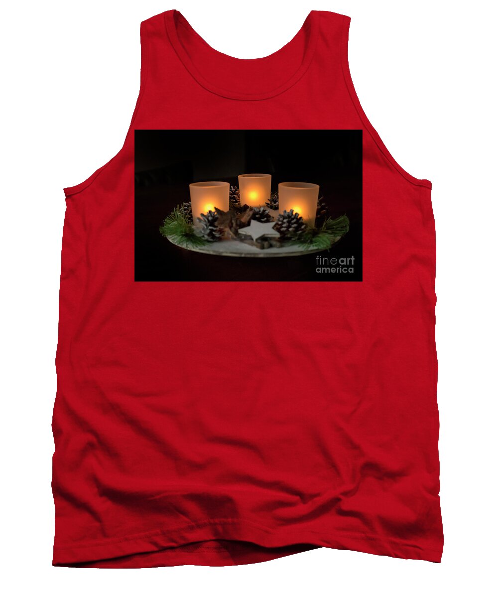 Lights Tank Top featuring the photograph Three candles for christmas by Patricia Hofmeester
