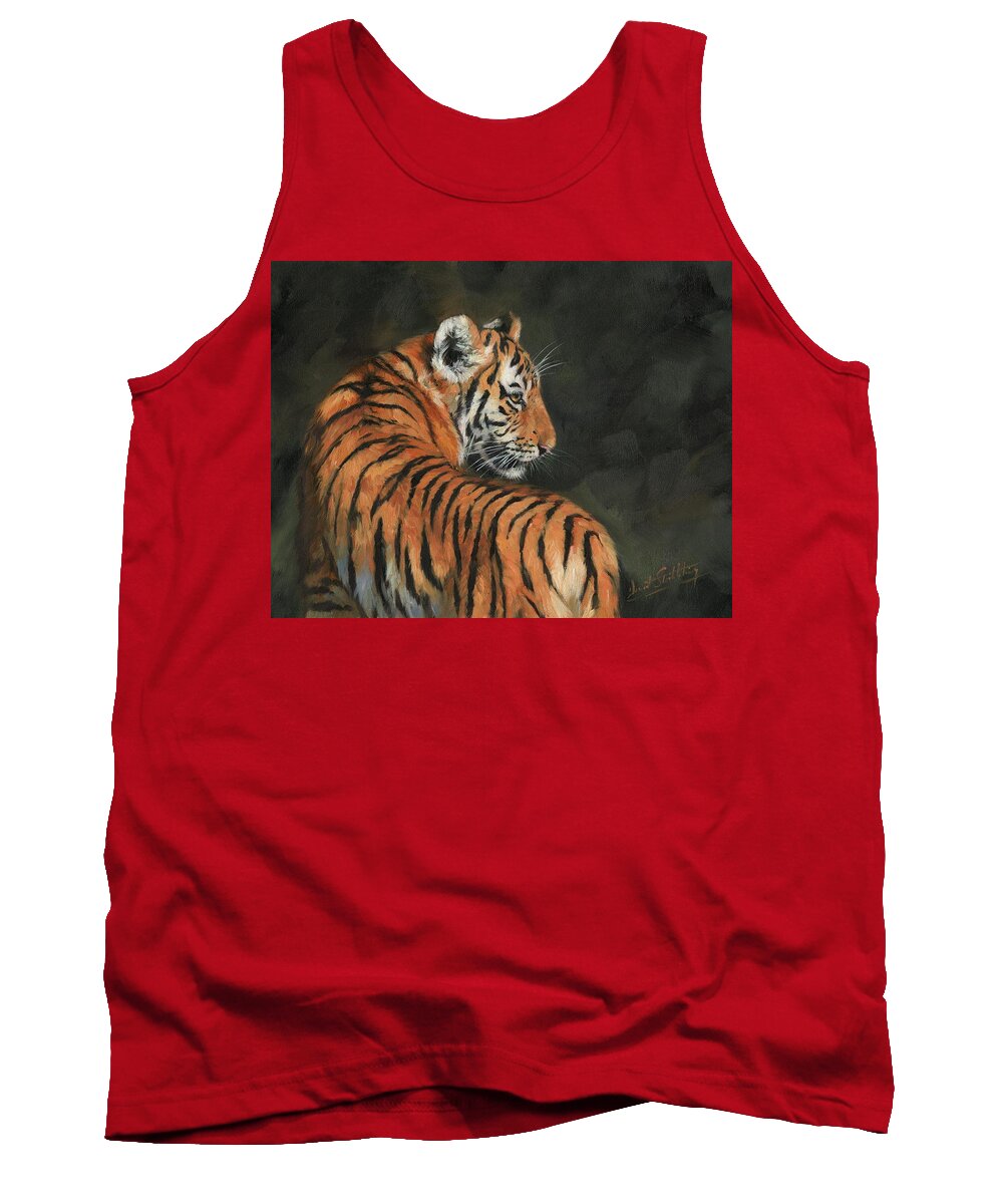 Tiger Tank Top featuring the painting Tiger At Night by David Stribbling