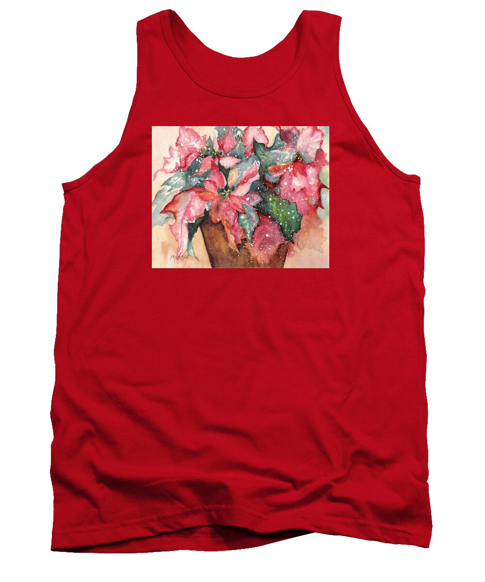 Poinsettia Red Green Holiday Winter Christmas Plant Flower Tank Top featuring the painting 'Tis the Season by Marsha Woods