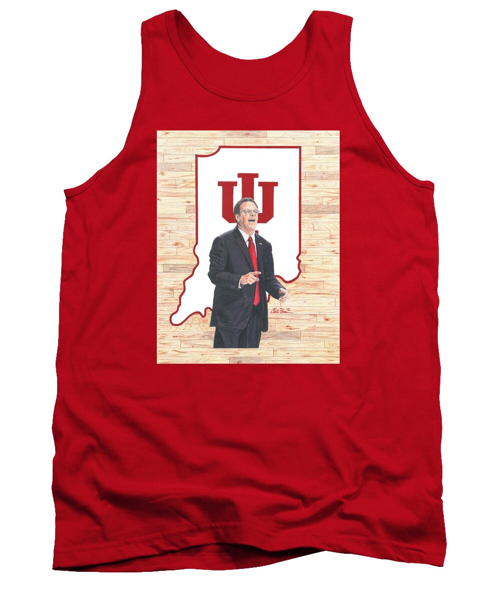 Indiana Hoosiers Tank Top featuring the drawing Tom Crean by Chris Brown