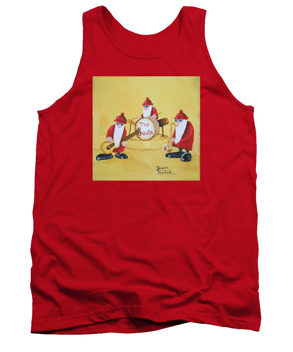 Christmas Tank Top featuring the painting Top Santa Band by Donna Tucker