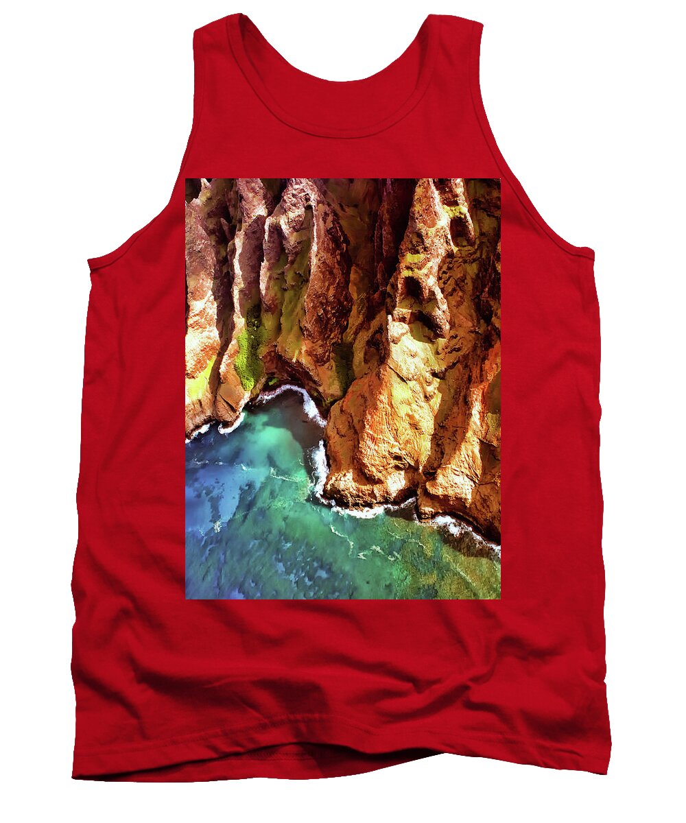 Nature Tank Top featuring the photograph Tropical Coastline Hawaii of the Isolated Napali Coast by Lena Owens - OLena Art Vibrant Palette Knife and Graphic Design