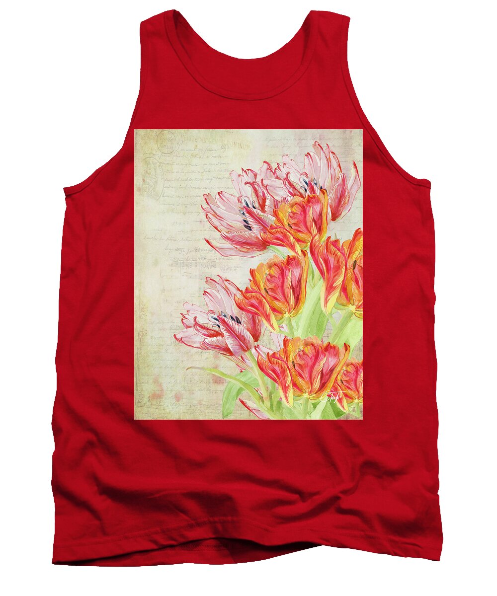 Tulips Tank Top featuring the mixed media Tulipes du Jardin by Colleen Taylor