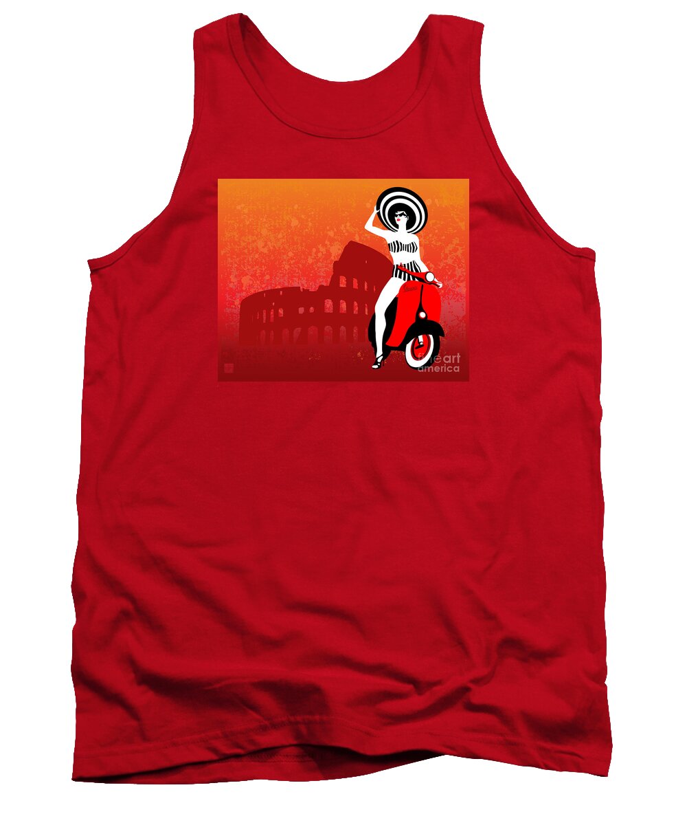 Vespa Tank Top featuring the painting Vespa Girl by Sassan Filsoof