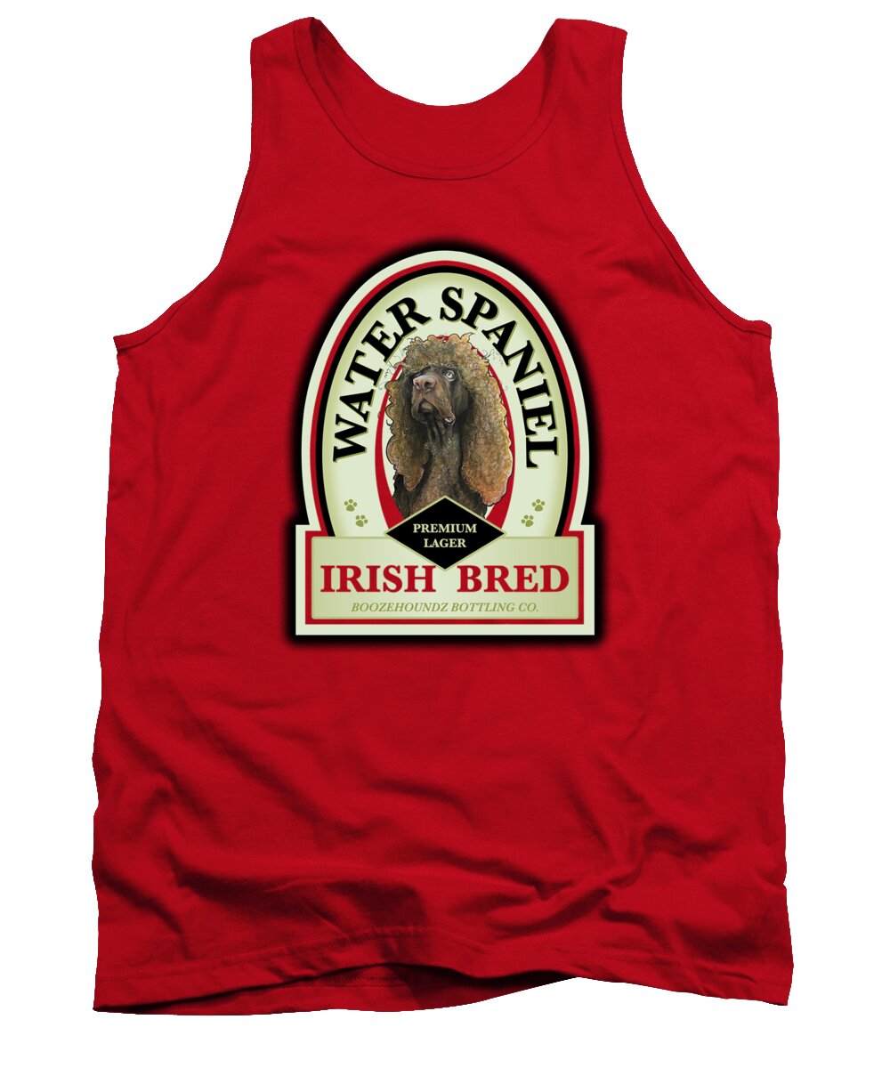 Beer Tank Top featuring the drawing Water Spaniel Irish Bred Premium Lager by John LaFree