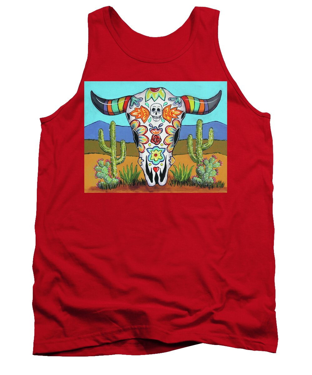 Dia De Los Muertos Tank Top featuring the painting Western Skull by Candy Mayer