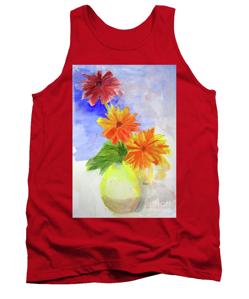 Zinnia Tank Top featuring the painting Wet Zinnias by Sandy McIntire