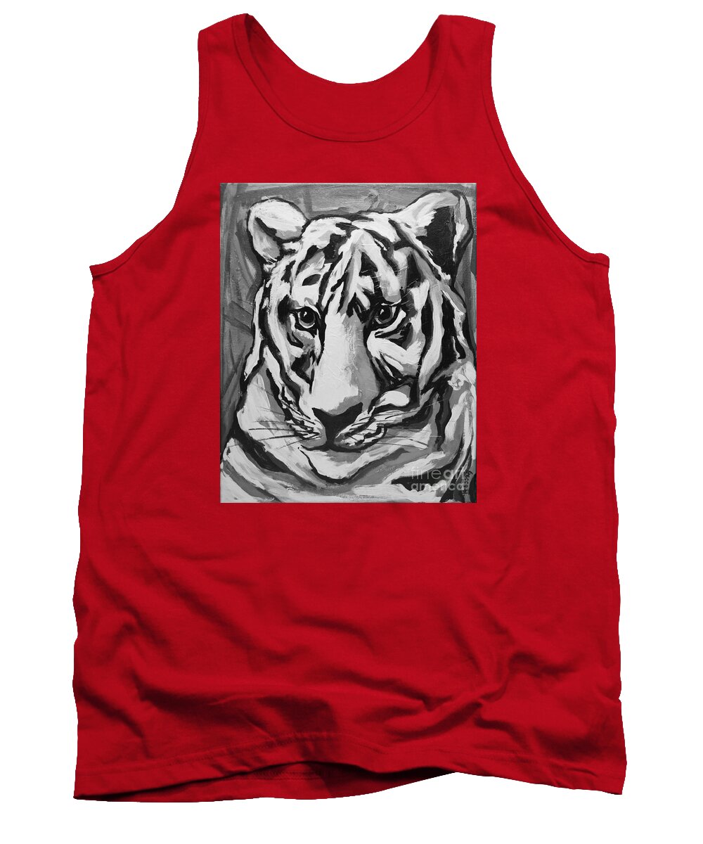 Tiger Tank Top featuring the painting White Tiger Not monochrome by Rebecca Weeks