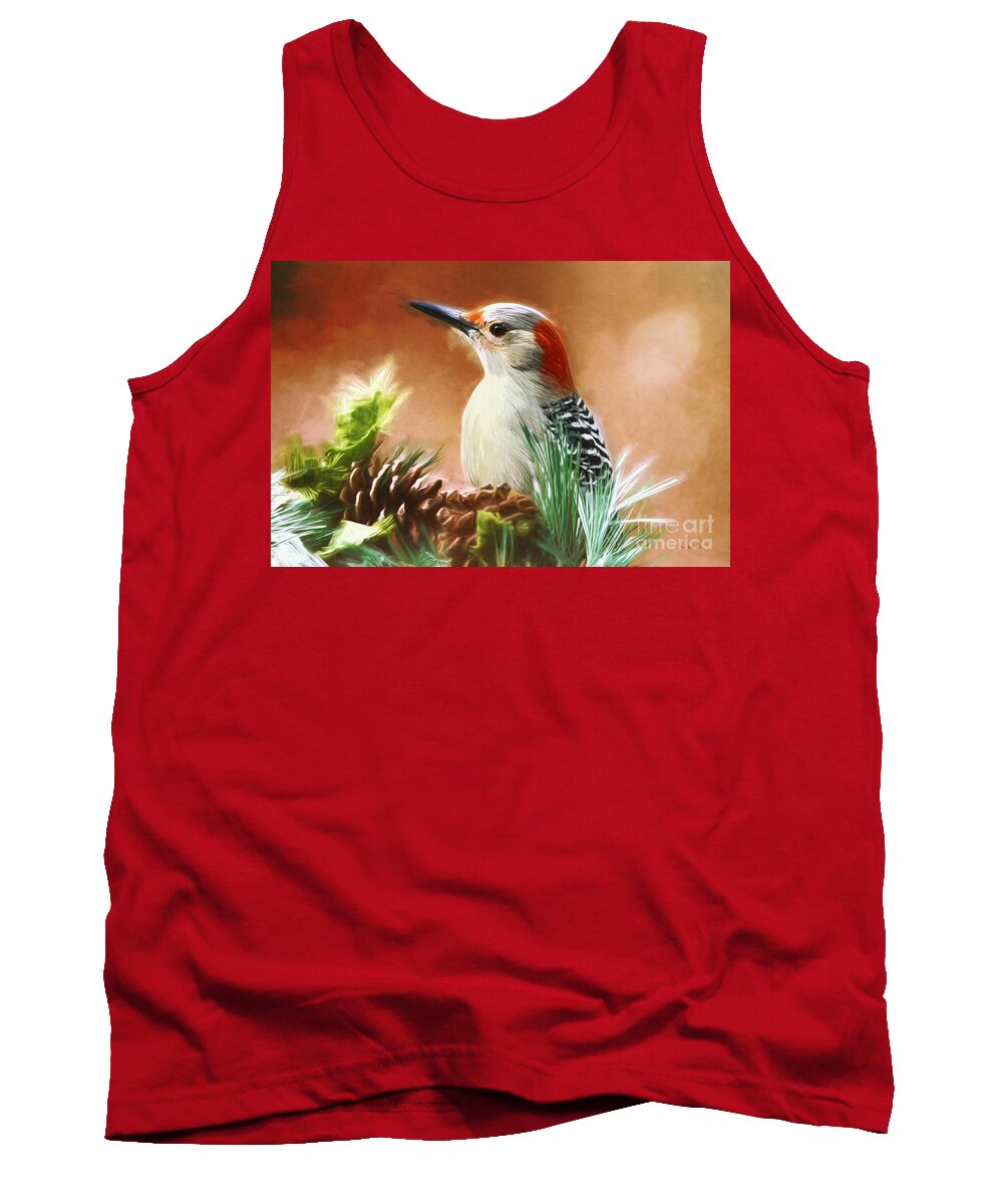Woodpecker Tank Top featuring the painting Wonderful Woodpecker by Tina LeCour
