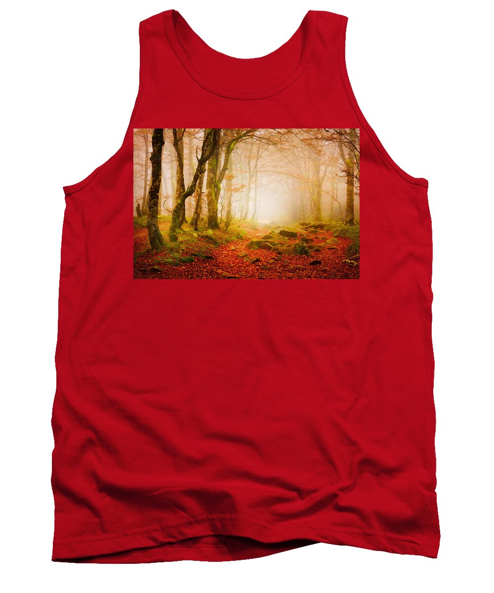 Forest Tank Top featuring the photograph Yellow Forest Mist by Philippe Sainte-Laudy