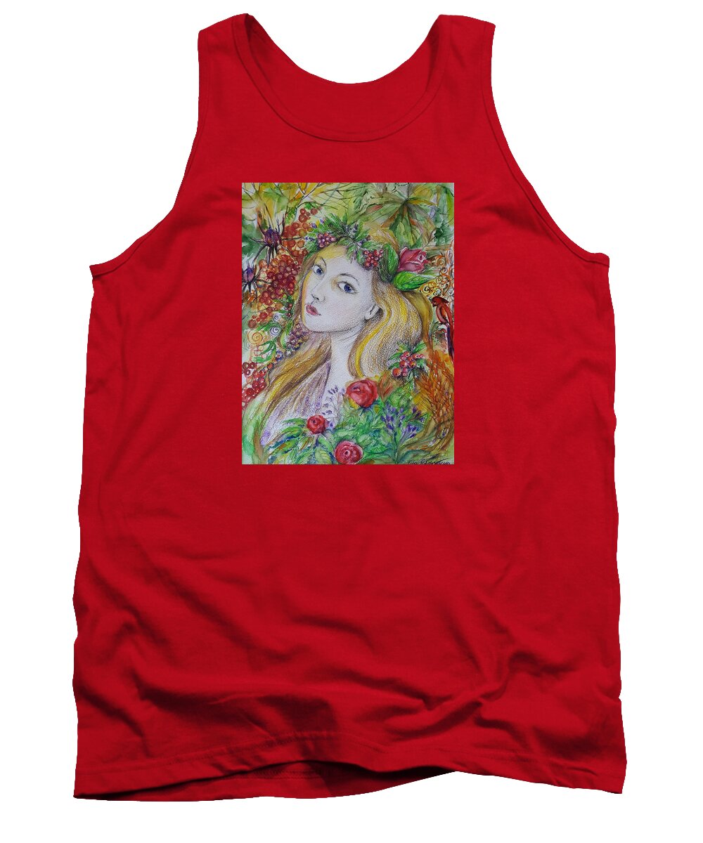 Girl Tank Top featuring the painting Young Summer by Rita Fetisov