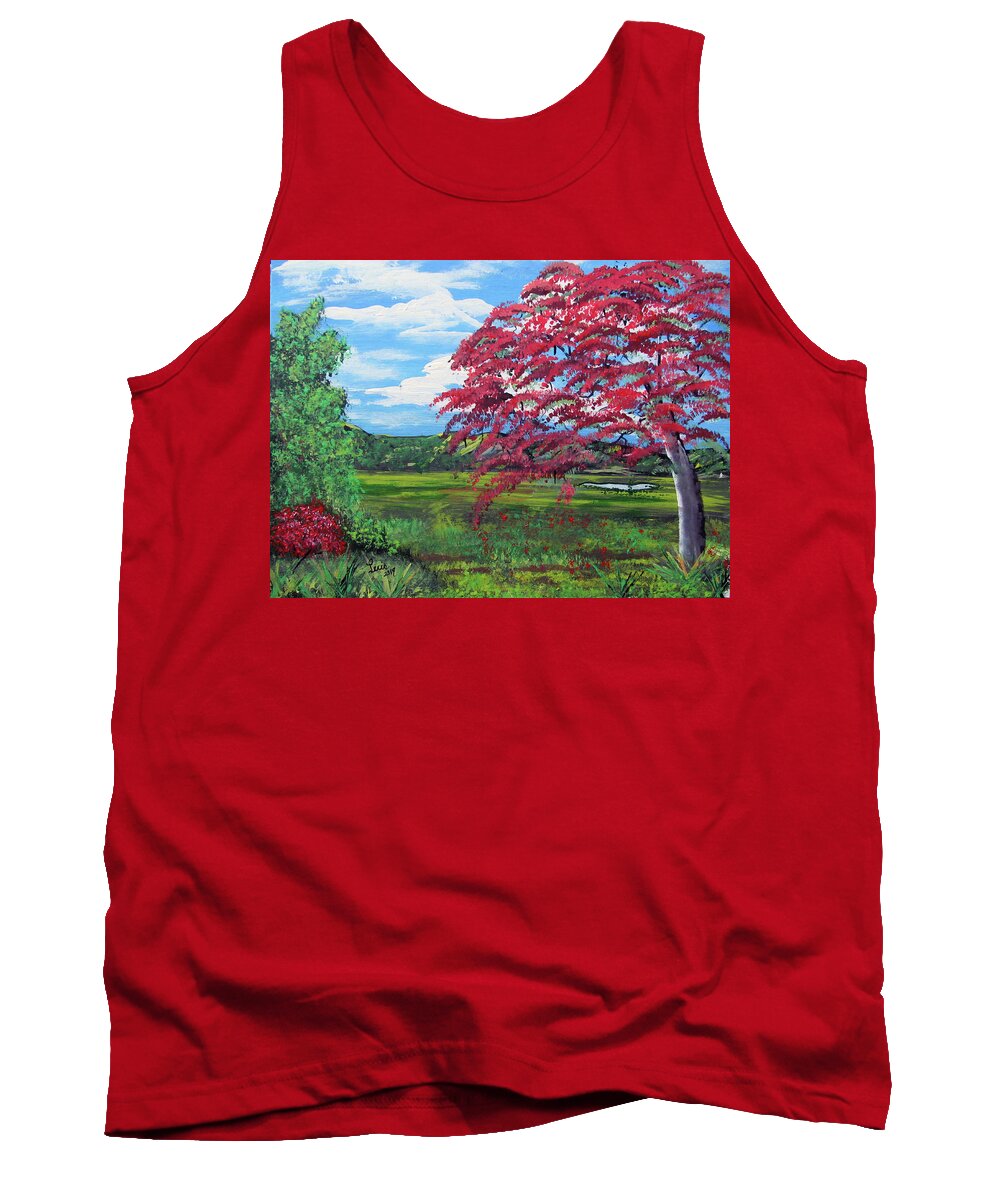 Flamboyan Tree Tank Top featuring the painting Colorful and Peaceful by Luis F Rodriguez