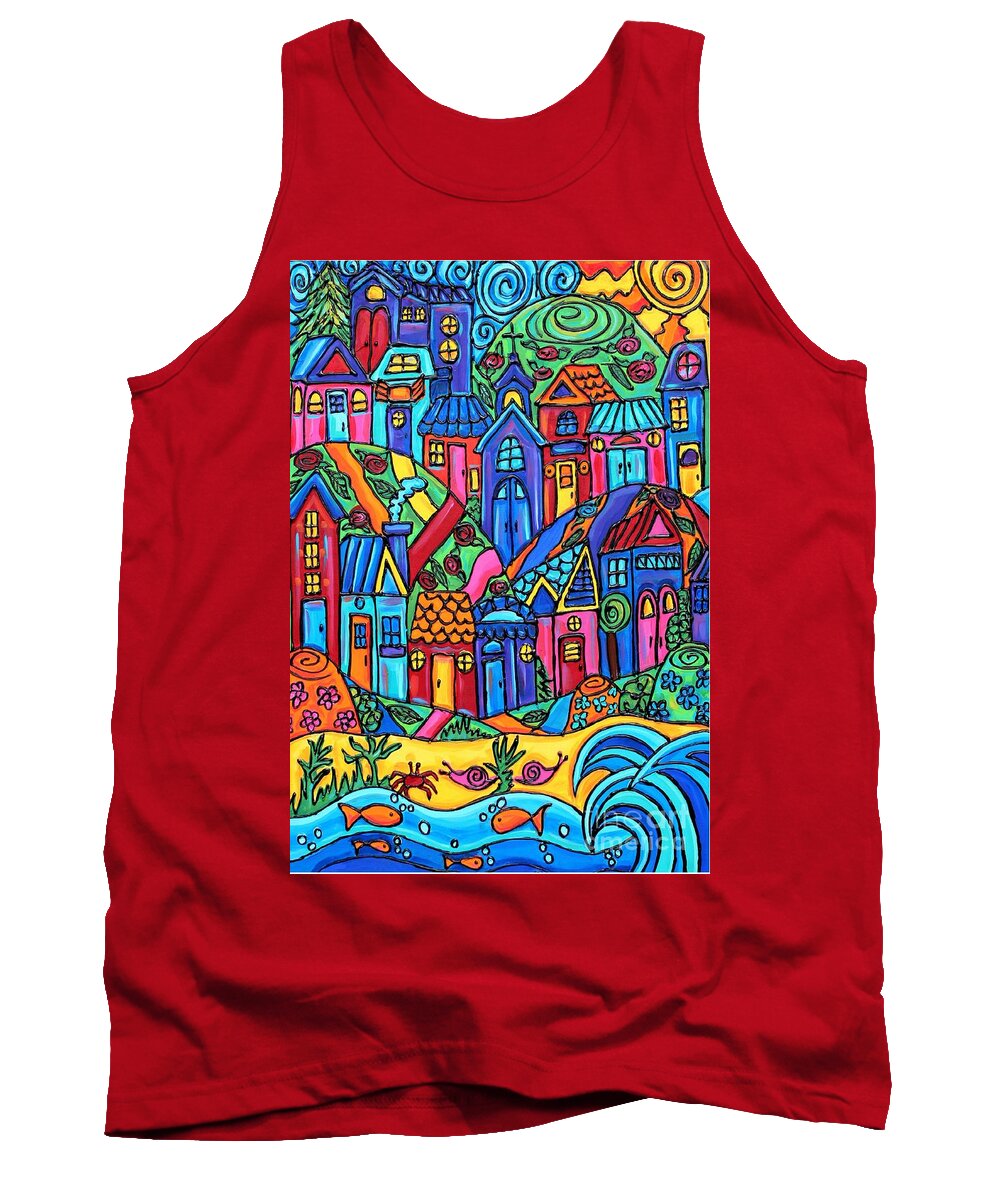 Colorful Tank Top featuring the painting Colorful Whimsy Town by Cynthia Snyder