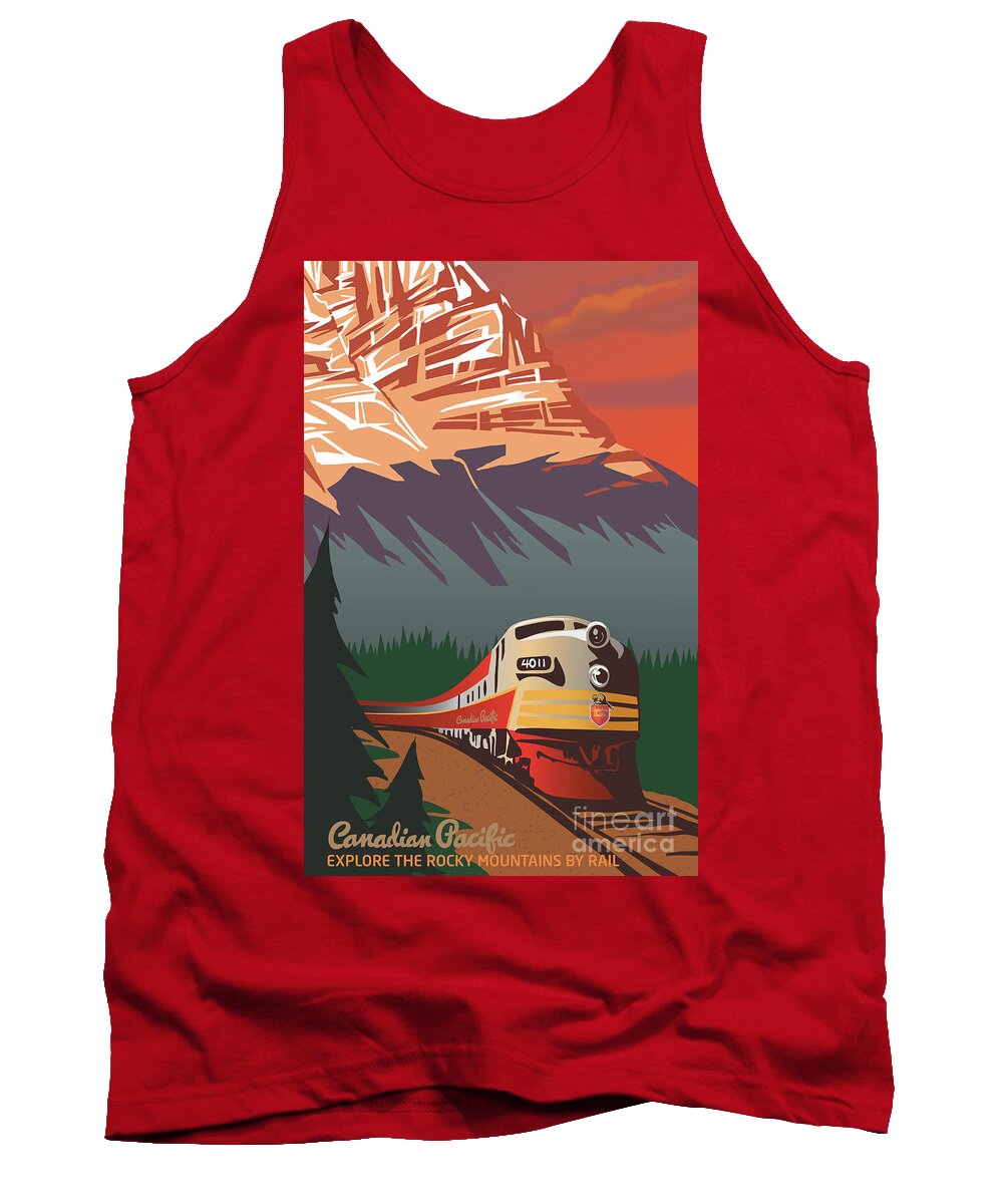 Retro Travel Tank Top featuring the digital art CP Travel by Train by Sassan Filsoof