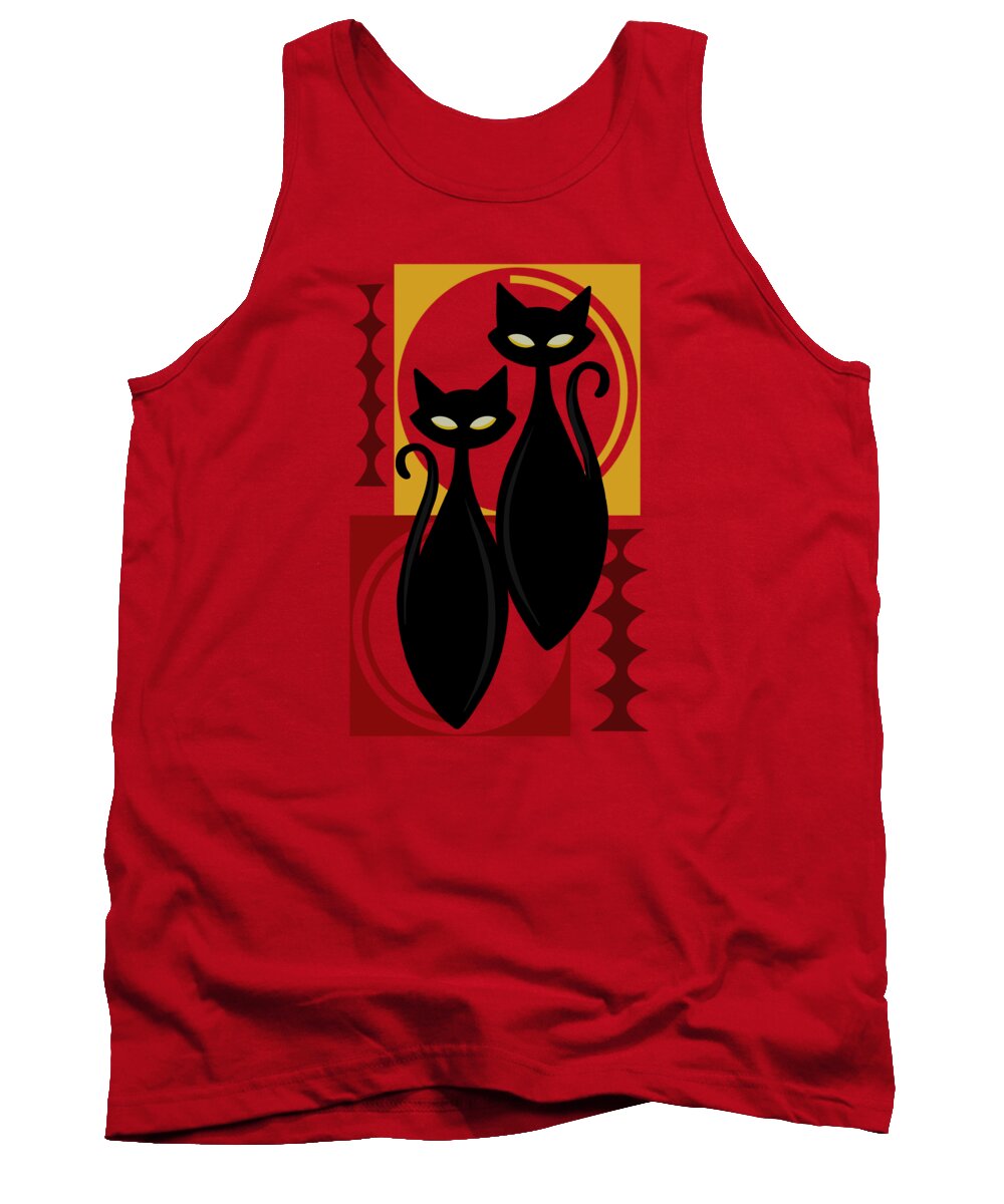  Tank Top featuring the painting Devilishly Delightful Atomic Age Black Kitschy Cats by Little Bunny Sunshine