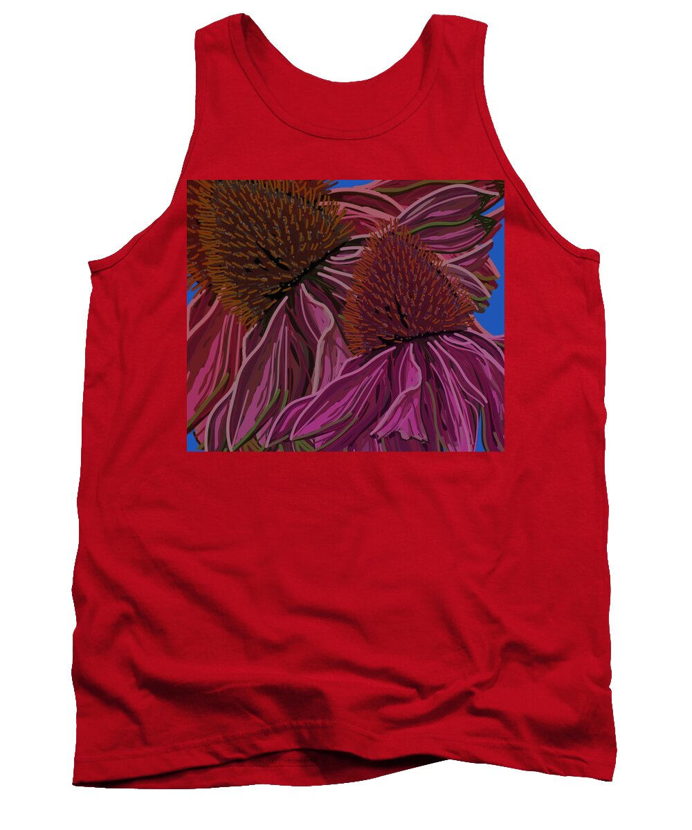 Echinacea Flower Tank Top featuring the drawing Echinacea Flower Blues by Joan Stratton