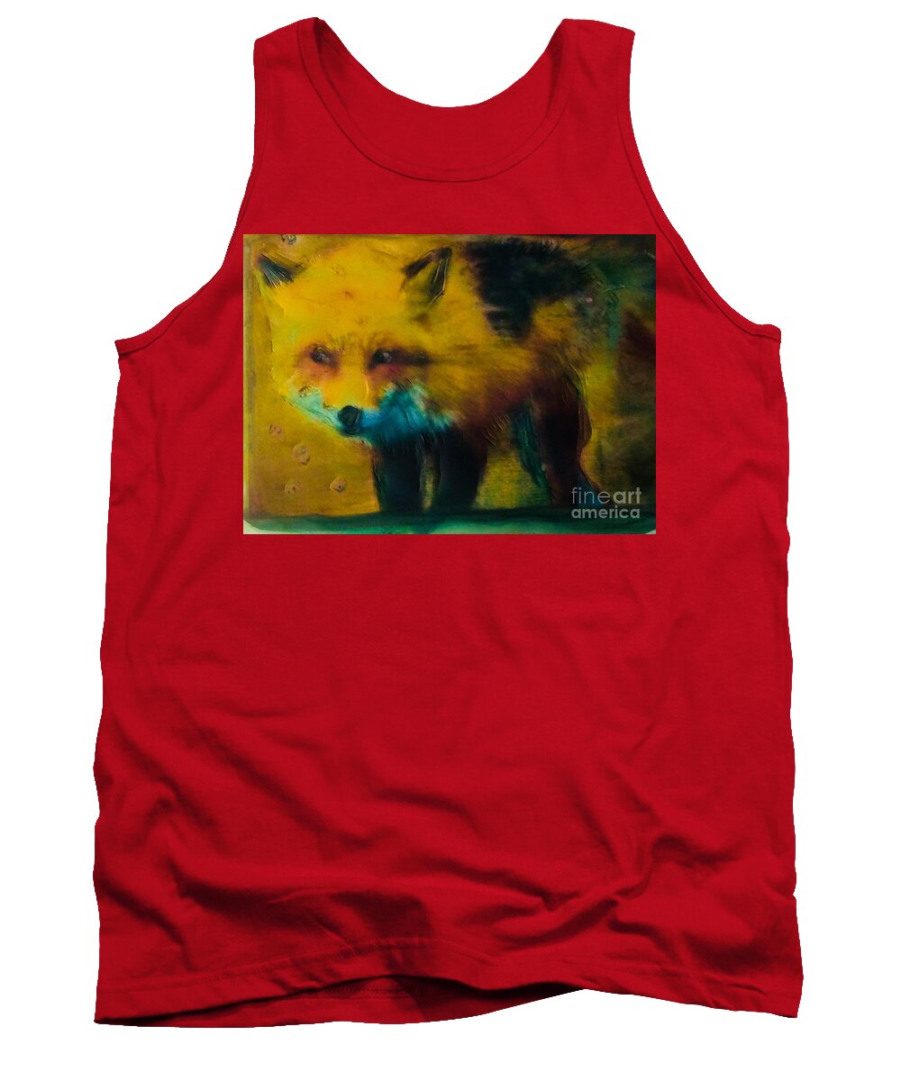 Fox Foxes Four Legged Fox Totem Tank Top featuring the painting First Glance by FeatherStone Studio Julie A Miller