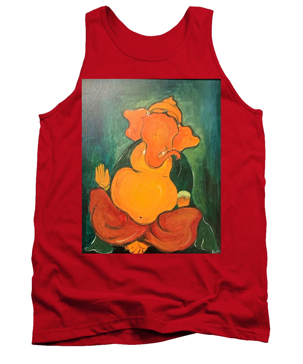 Seated Ganesh 2 Tank Top featuring the painting Ganesh 4 by Raji Musinipally