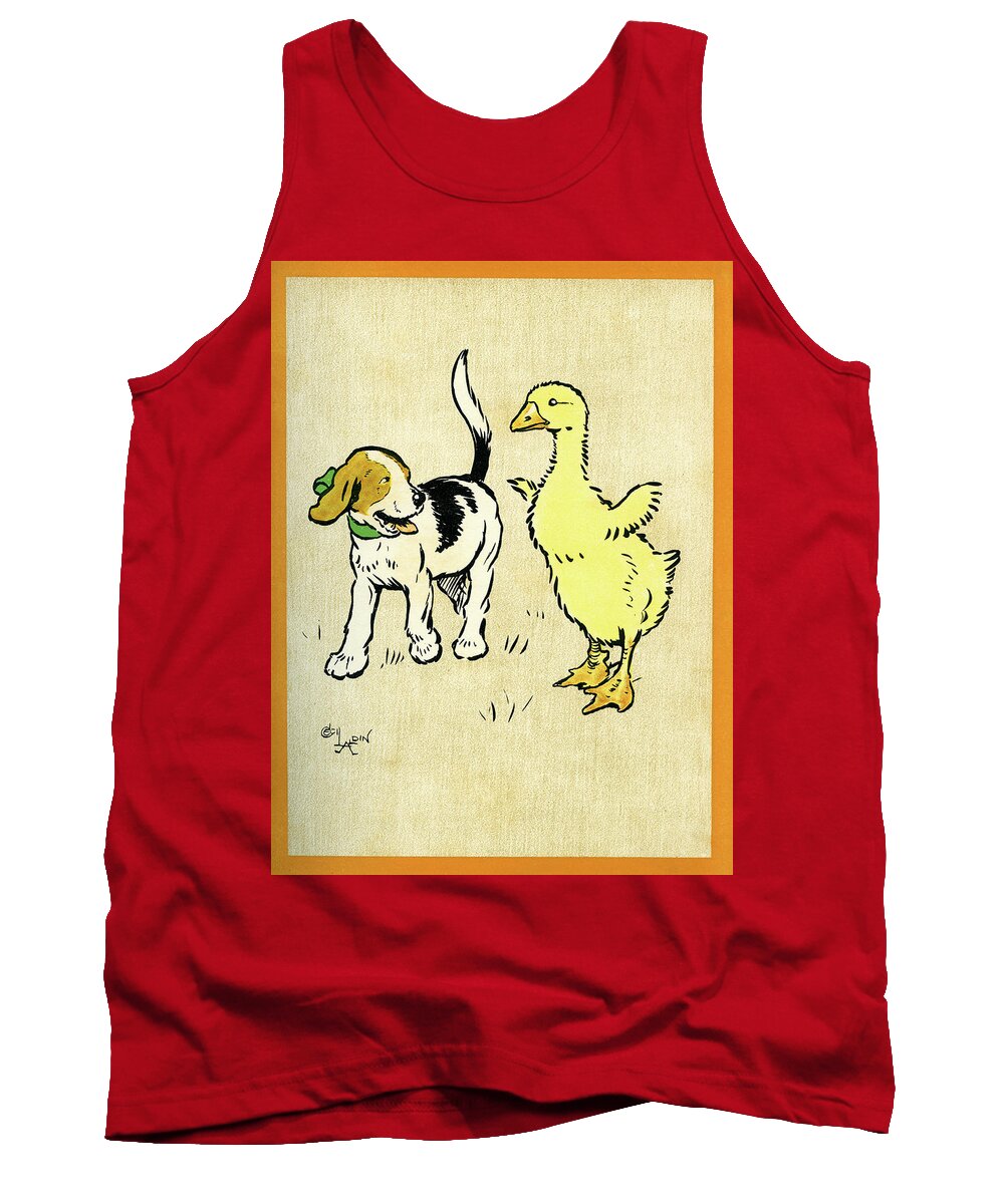 Puppy Tank Top featuring the mixed media Illustration of puppy and gosling by Cecil Aldin