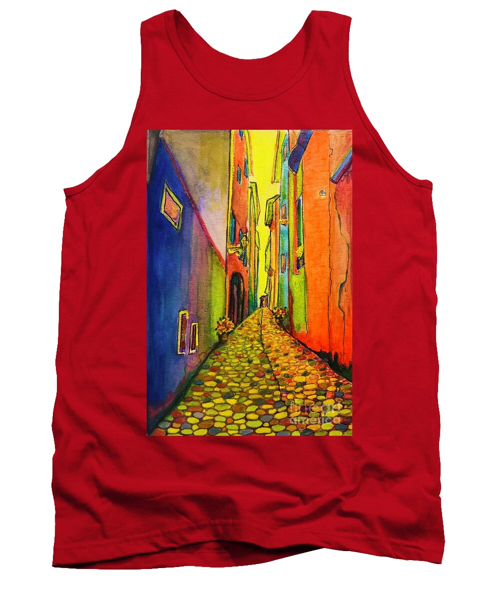 Poster Tank Top featuring the painting Italy street summer afternoon by Ella Boughton