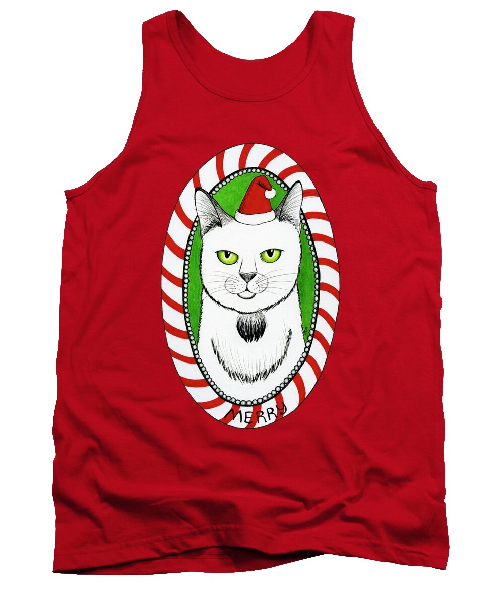 Merry Catmas Tank Top featuring the drawing Merry Catmas by Shawna Rowe