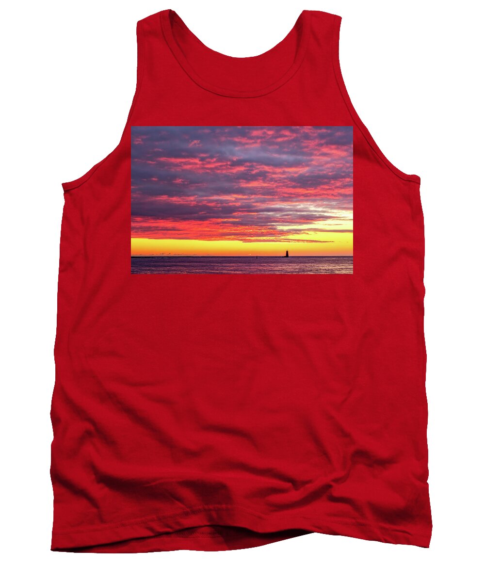 New Hampshire Tank Top featuring the photograph Morning Fire Over Whaleback Light by Jeff Sinon