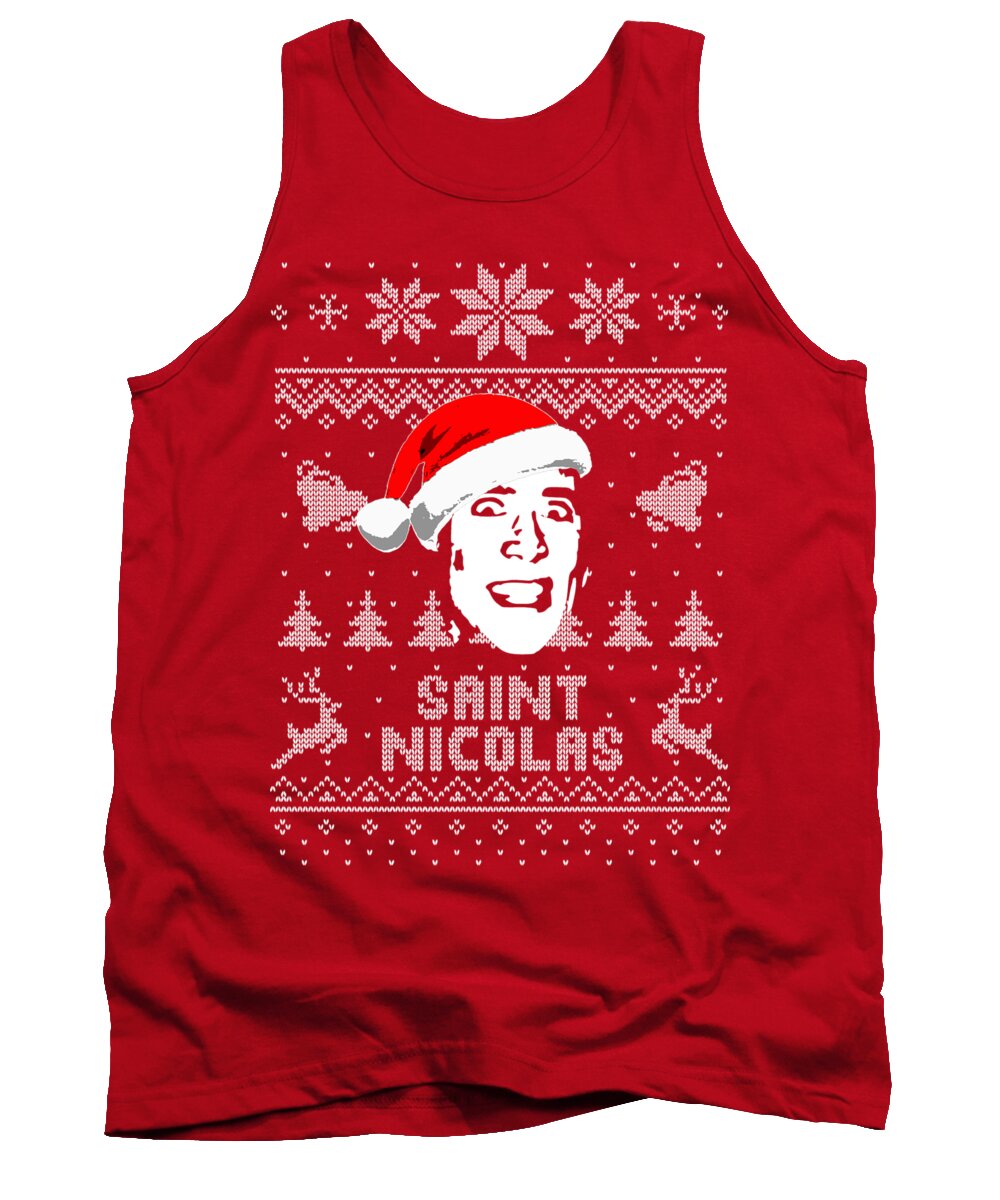 Nicolas Tank Top featuring the digital art Nicolas Cage Saint Nicolas Christmas Shirt by Filip Schpindel