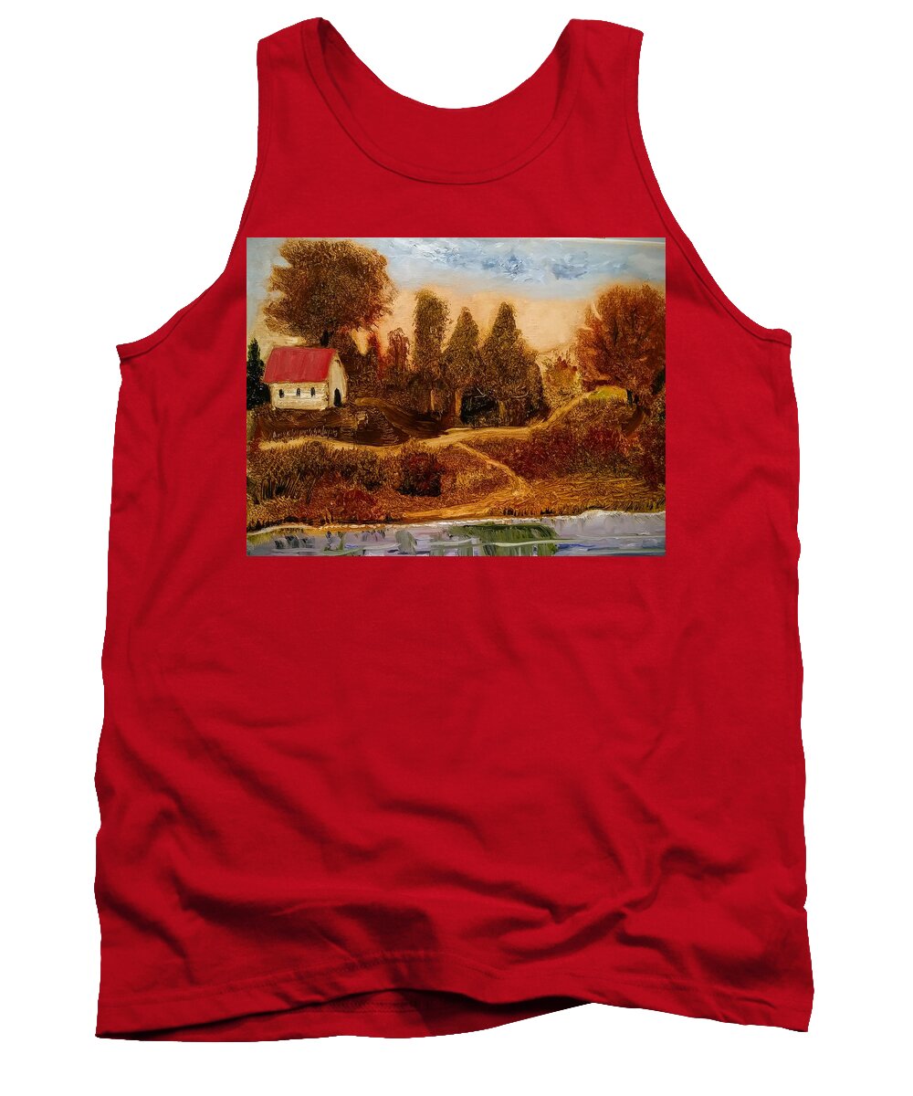 Country Tank Top featuring the painting Old Church road by Mike Benton