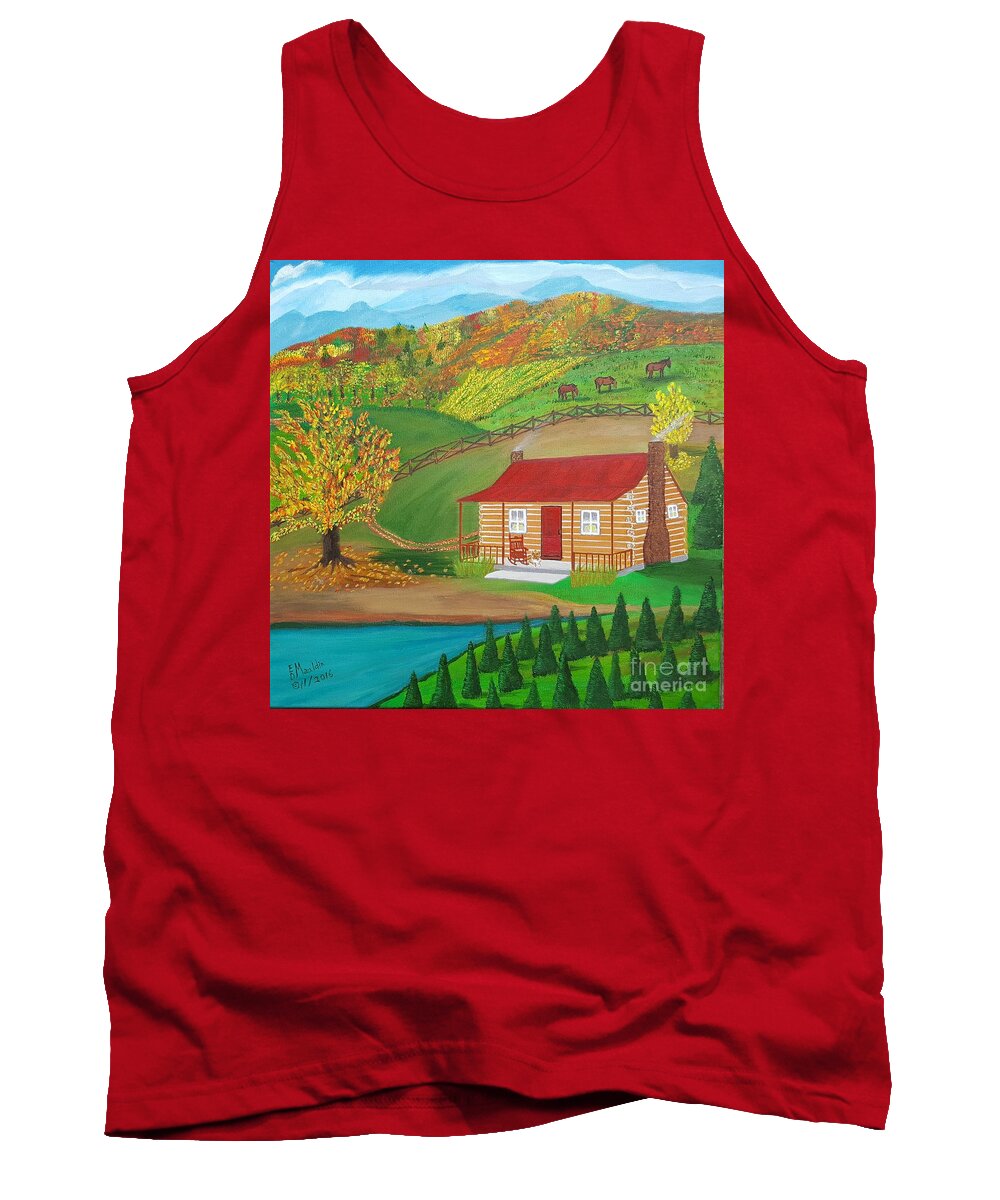 Log Cabin Tank Top featuring the painting Peace in the Valley by Elizabeth Mauldin