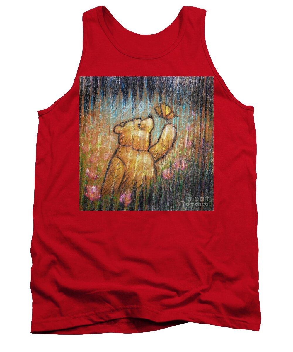 #winniethepooh Tank Top featuring the drawing Pooh Kinda Spring by Dale Crum