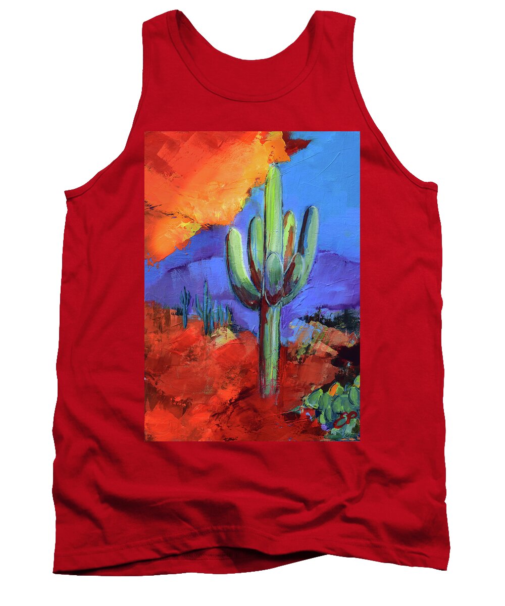 Saguaros Tank Top featuring the painting Under the Sonoran sky by Elise Palmigiani by Elise Palmigiani